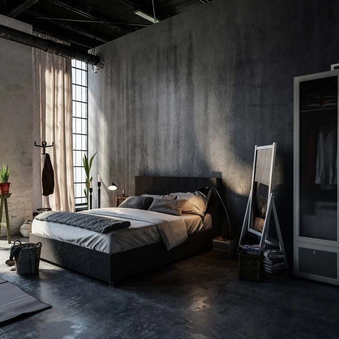 Industrial bedroom with DIY furniture